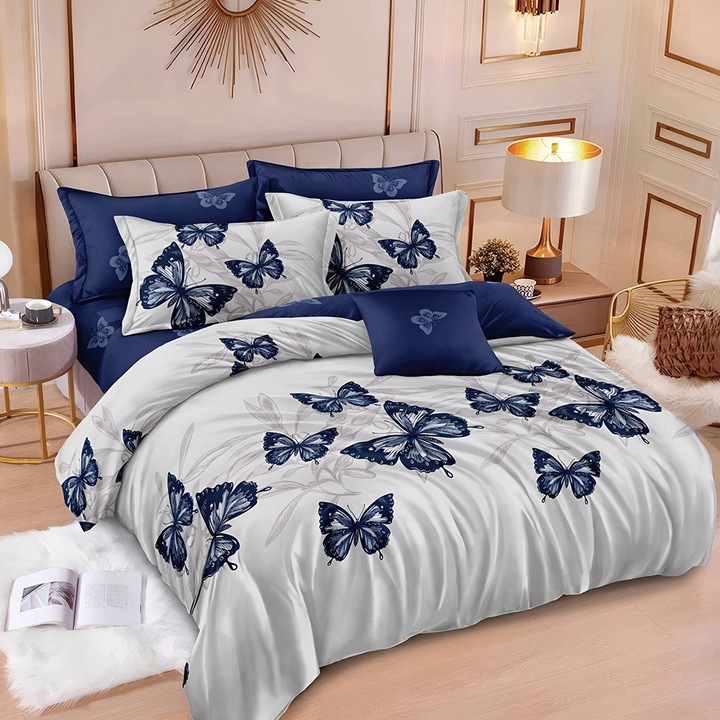 EmonaMall S18347 ágynemű, kétoldalas, 4 párnahuzat, 6 részes, szürke/sötétkék