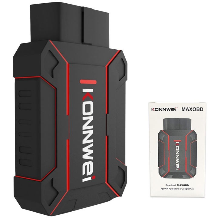 Автодиагностичен тестер KONNWEI MAXOBD, OBD2 Bluetooth 5.2, Пълна системна диагностика, EVAP, ABS, SRS, Данни в реално време, Съвместим с iOS и Android