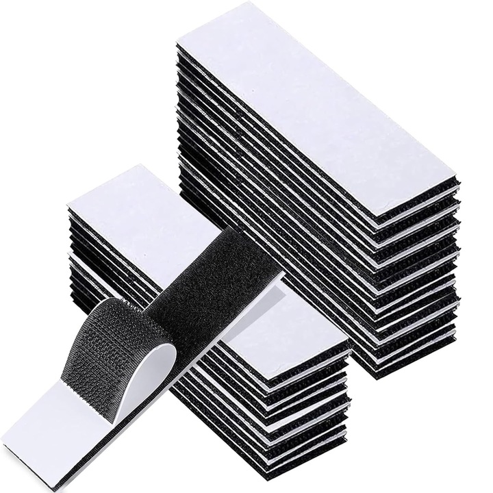 Banda Velcro Autoadeziva, ZGGZERG, 30 Perechi, Extra Puternica, Reutilizabile, Banda Dublu-adeziva, Rezistenta la Apa, Rezistenta si Versatila pentru Diverse Aplicatii, Pentru fixarea ferestrelor, plase de tantari, covoare, Nylon, 20x100mm, Negru