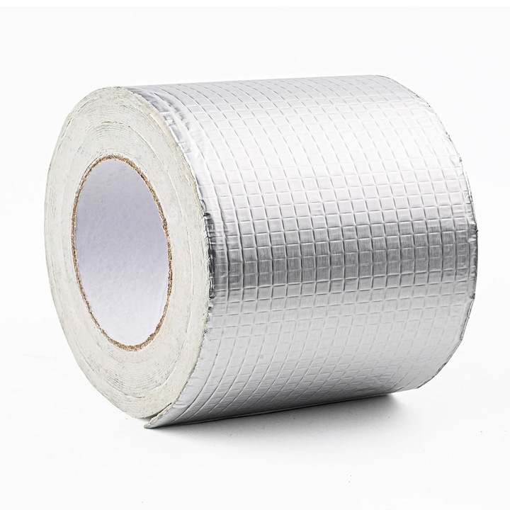 Banda adeziva butilica impermeabila izolatoare, ZGGZERG, Grosime 1mm, Aderenta Sporita, UV rezistenta, Invelis Aluminiu, Pentru reparatii acoperisuri, tevi, rulote, 15cm Latime*5m Lungime, Argintiu