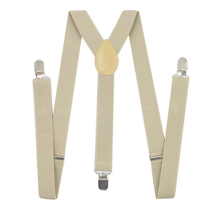 Férfi retro khaki nadrágtartó, gumis, fém klipszes, állítható