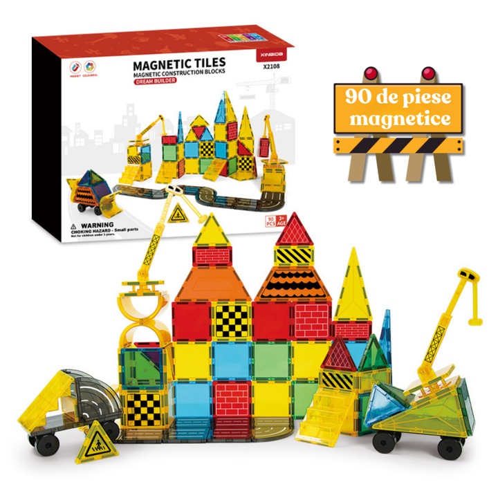 Építőkészlet gyerekeknek, Nuvora mágneses készlet, oktató és kreatív, ideális a STEM, a motoros és a képzeletbeli készségek fejlesztéséhez