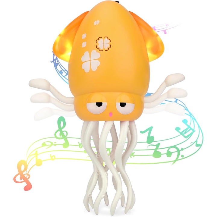 Jucarie Interactiva Caracatita Dansatoare cu Senzatii Sonore si Lumini, USB Reincarcabil, galben