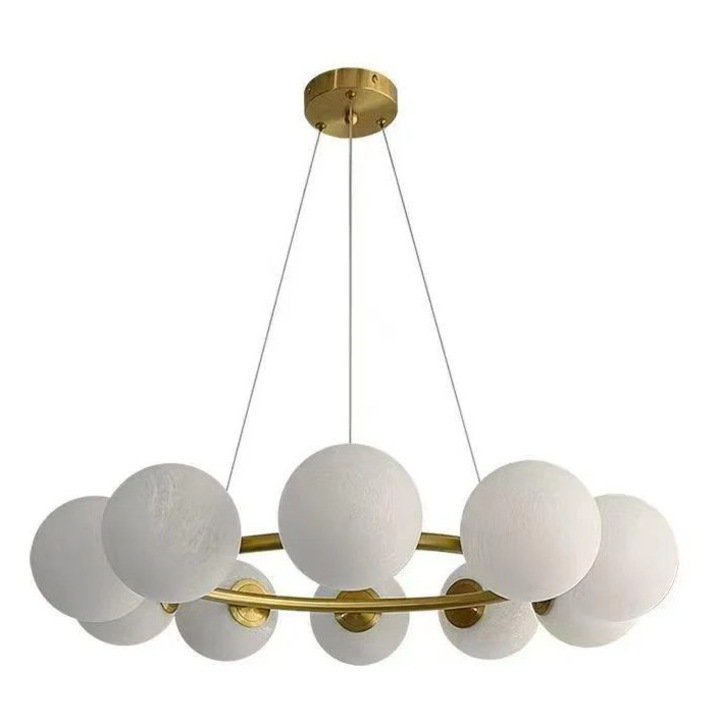 Pendul RFAN, Model 5750/10, Cu 10 Abajururi, Inaltime Reglabila, 10 x E27, Auriu/Alb