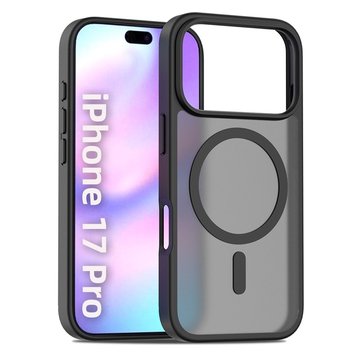 Husă de protecție pentru iPhone 17 Pro, negru mat transparent, protecție completă, compatibilă cu încărcare MagSafe