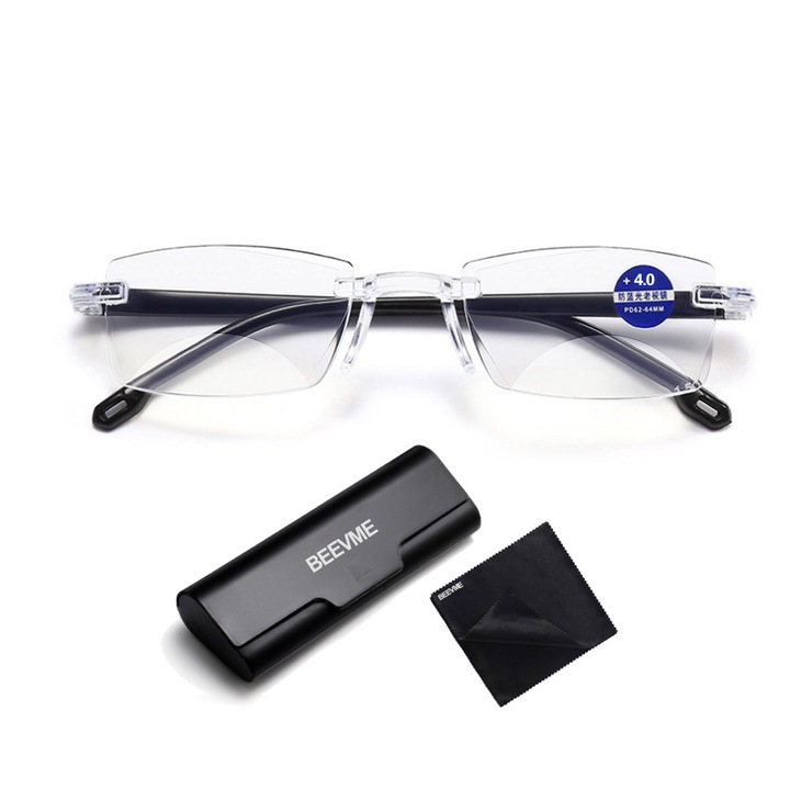 Ochelari de citit, bifocali, pot vedea departe si aproape, carcasa si panza, dioptrie +4, 0