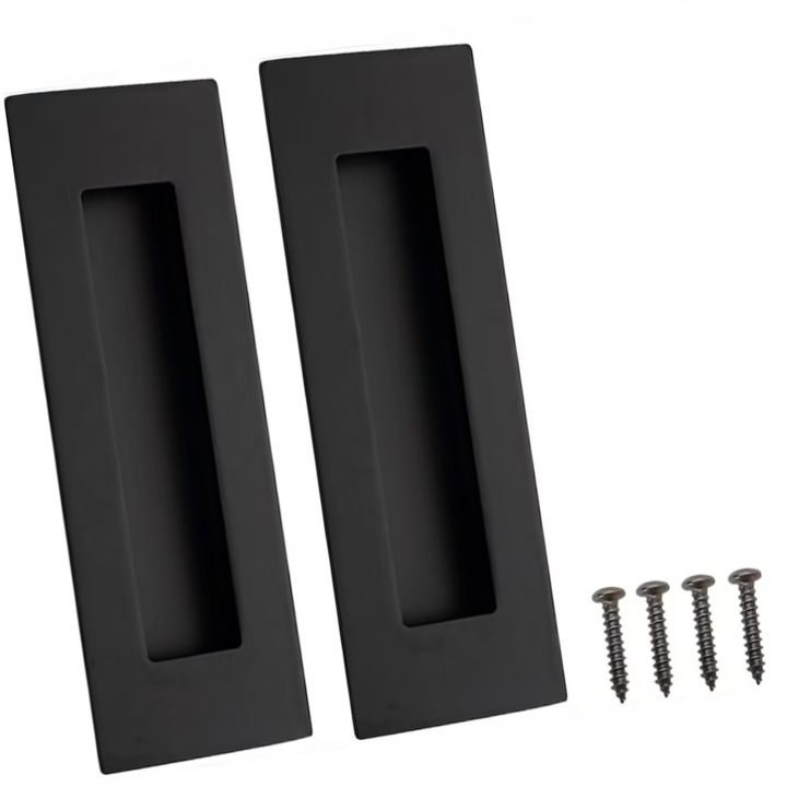 Set 2 manere ascunse din otel inoxidabil, 15x5cm, pentru usi culisante, negru, Design minimalist, Stabilitate portanta, Instalare usoara, pentru dulapuri, dulapuri, balcoane, camere de studiu