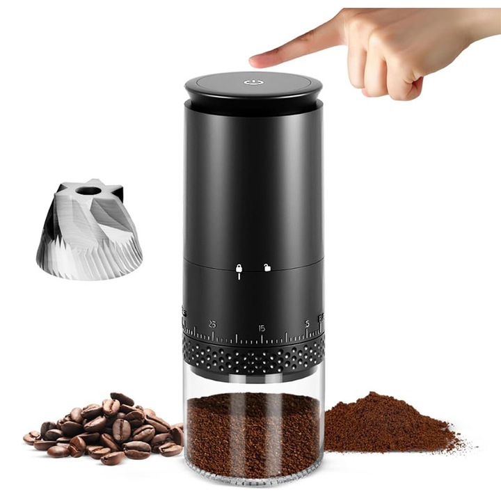 Rasnita cafea Electrica ，ZYNORO®, 38 nivele Granulatie reglabila, Cu cap de freza din otel inoxidabil，Incarcare USB, Negru