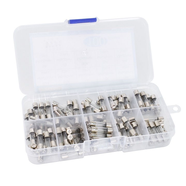 100 bucati de sigurante rapide din sticla cu 10 valori, 250 V 0,2 A-15 A, 5 x 20 mm