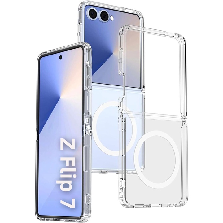 Калъф за телефон, съвместим със Samsung Galaxy Z Flip7, Защита на ъглите, MagSafe, Прозрачен