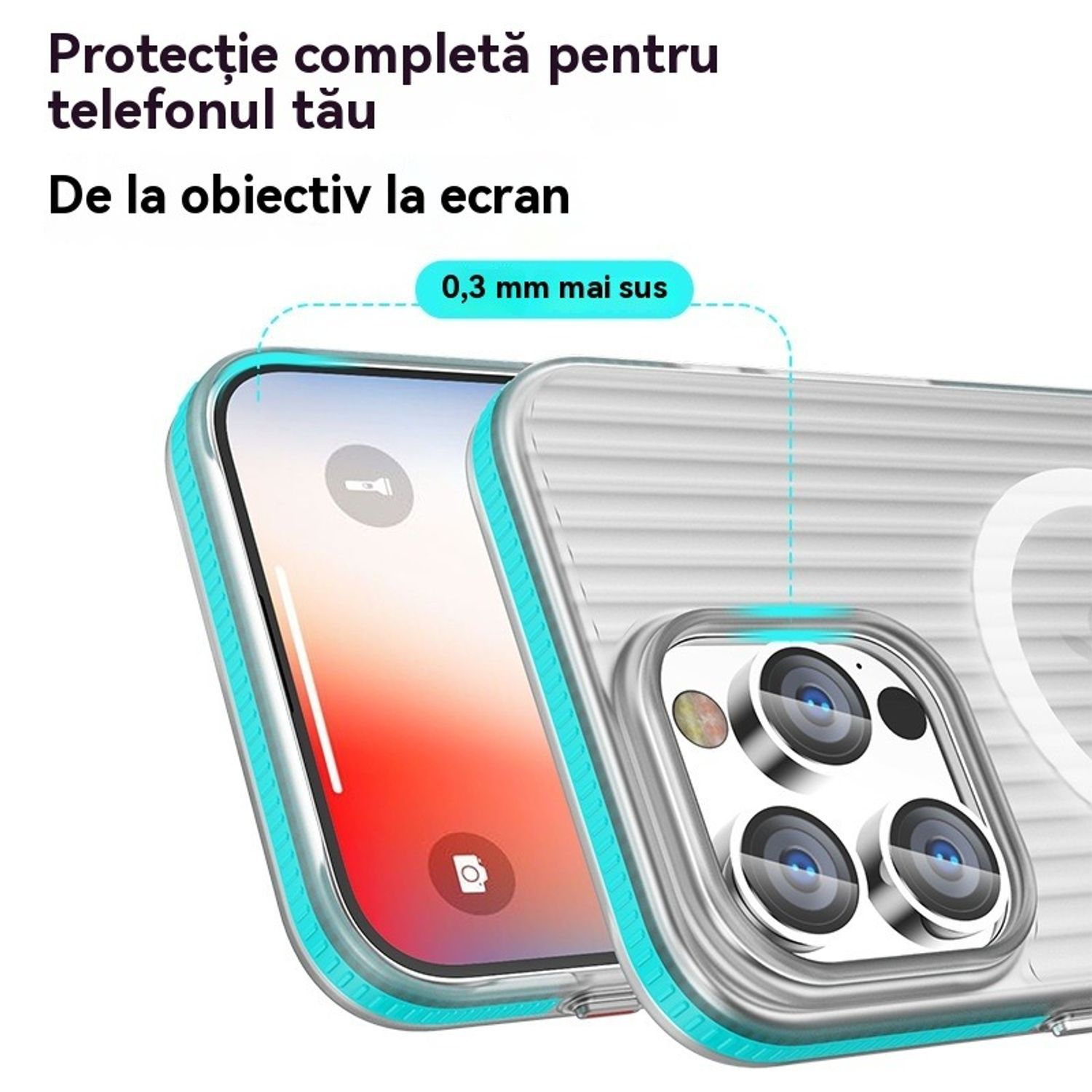 Husa telefon pentru Apple iPhone 17 Pro, Magnetic MagSafe, Slim, ultra-light, Antiderapant ondulat, Coaja dura mata, Alb transparent/Portocaliu