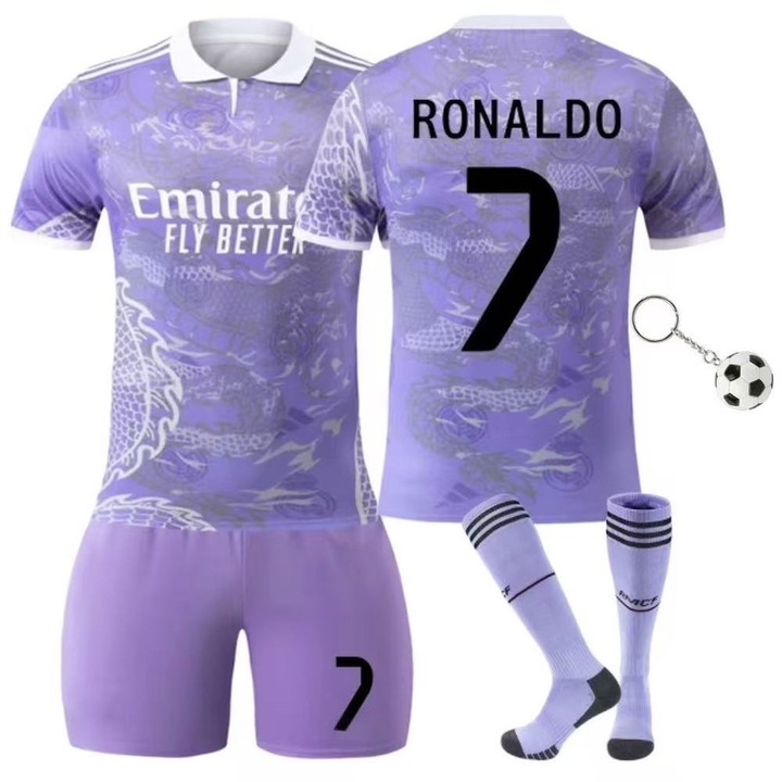 Детска спортна екипировка, Футболна фланелка на Реал Мадрид 7 Роналдо, MzcrJosv, Сезон 2025/2026, Ключодържател, с чорапи, Полиестер, Момче/Момиче, Син