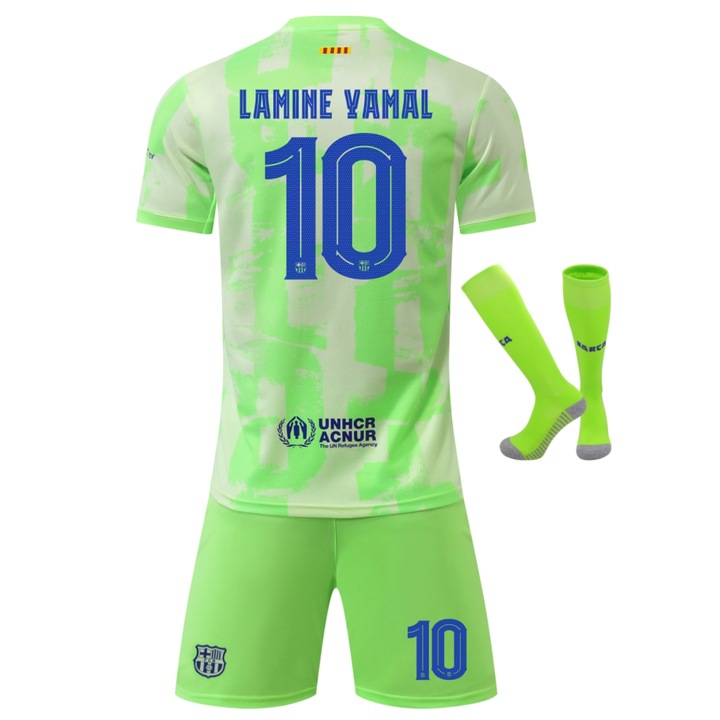 Детски спортен екип Барселона Ямал, Футболен комплект №10, Зелен, Зелен