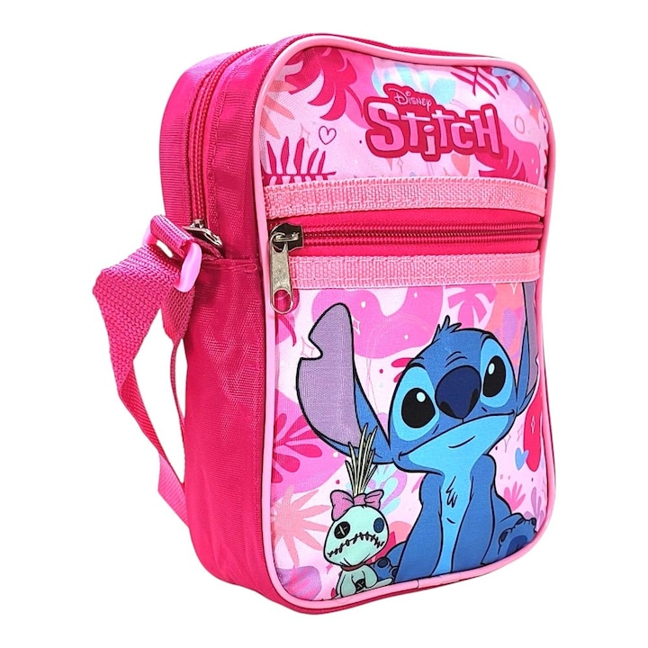 Чанта през рамо, 2 отделения, 21x15x6 см, розова, Stitch