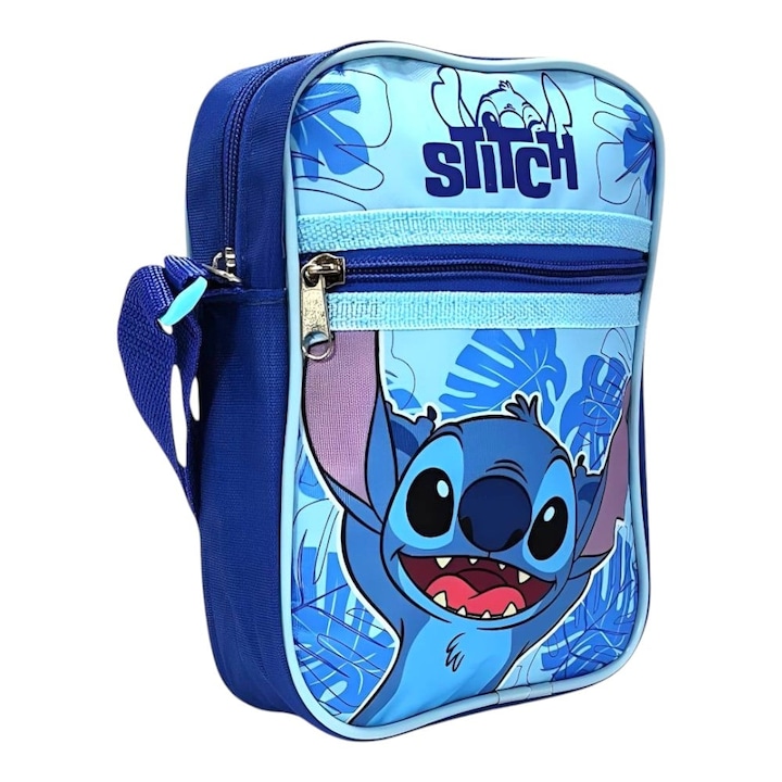 Чанта за през рамо, 2 отделения, 21x15x6 см, синя, Stitch