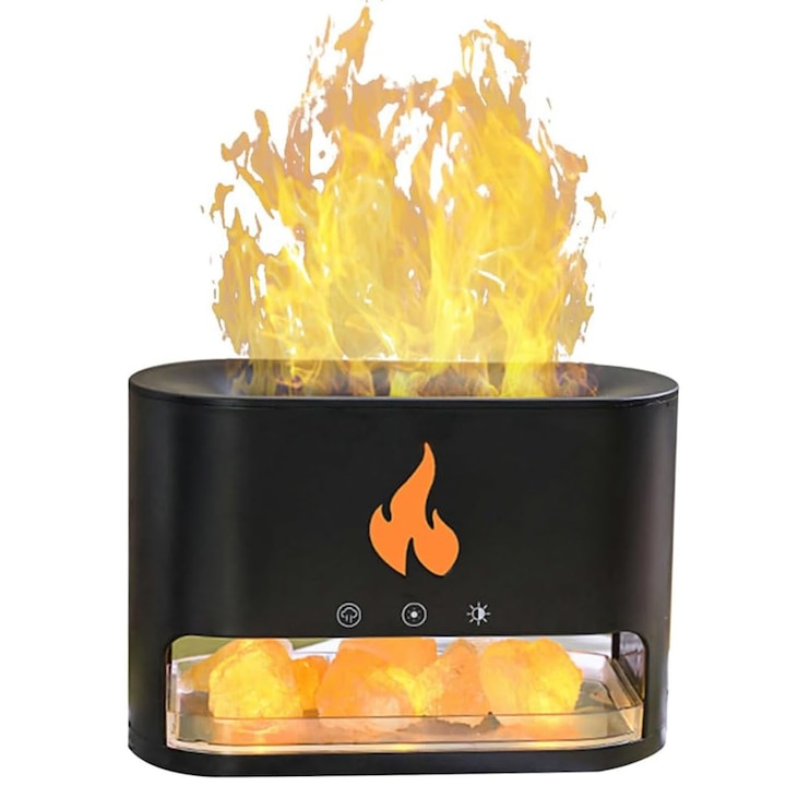 Дифузер за етерични масла, ZGGZERG, с ефект на пламък, четири цвята, таймер, цветен градиент и функция за автоматично изключване, LED, нощна лампа, антистрес и идеален за релаксация, дълготраен, 191*81*123 мм, черен