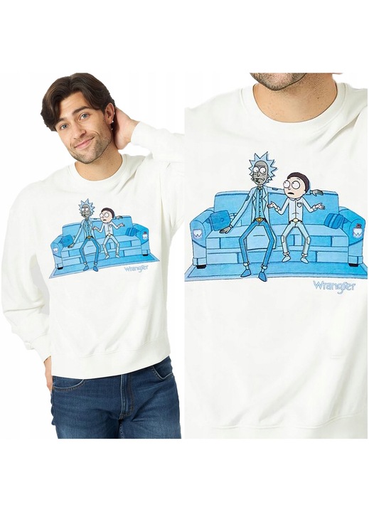 Мъжки суитшърт, Wrangler, Rick & Morty Crew, стандартна кройка, бял, Бял