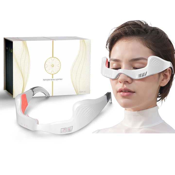 Aparat Impotriva Ridurilor Din Zona Ochilor, ORBER, Dispozitiv de protectie a ochiilor cu masaj microcurent, masajor cu lumina rosie pentru ochi EMS, indepartare a pungilor de ochi, alb