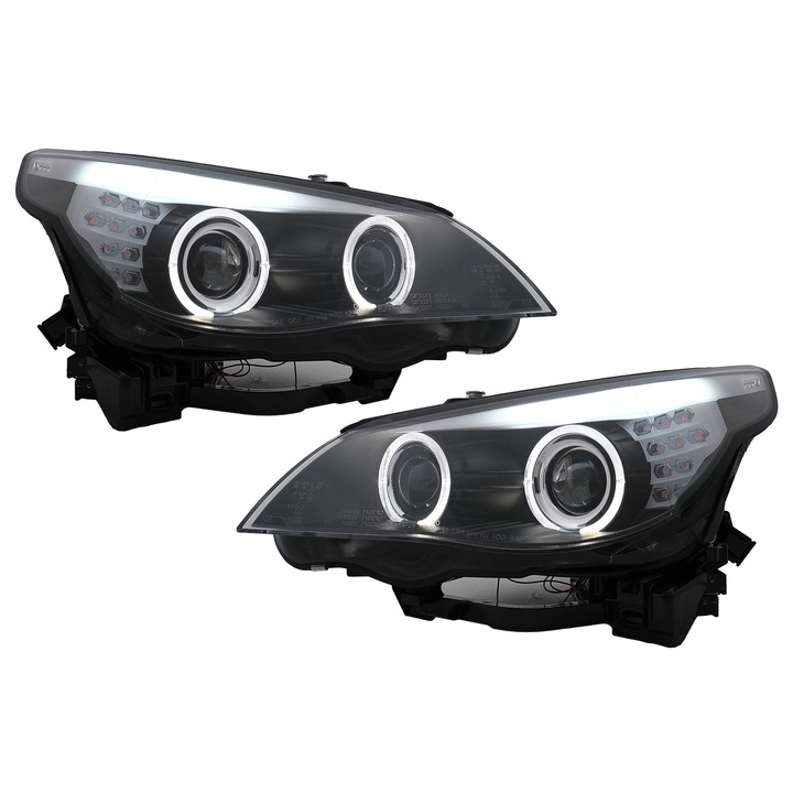 2 db-os LED Angel Eyes fényszórókészlet, kompatibilis a BMW 5-ös széria E60 E61 2003-2007 LCI Design fekete színben