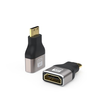 Adaptor Mini HDMI la HDMI, AKESON, argintiu, suporta 8K@60Hz, 4K@144Hz