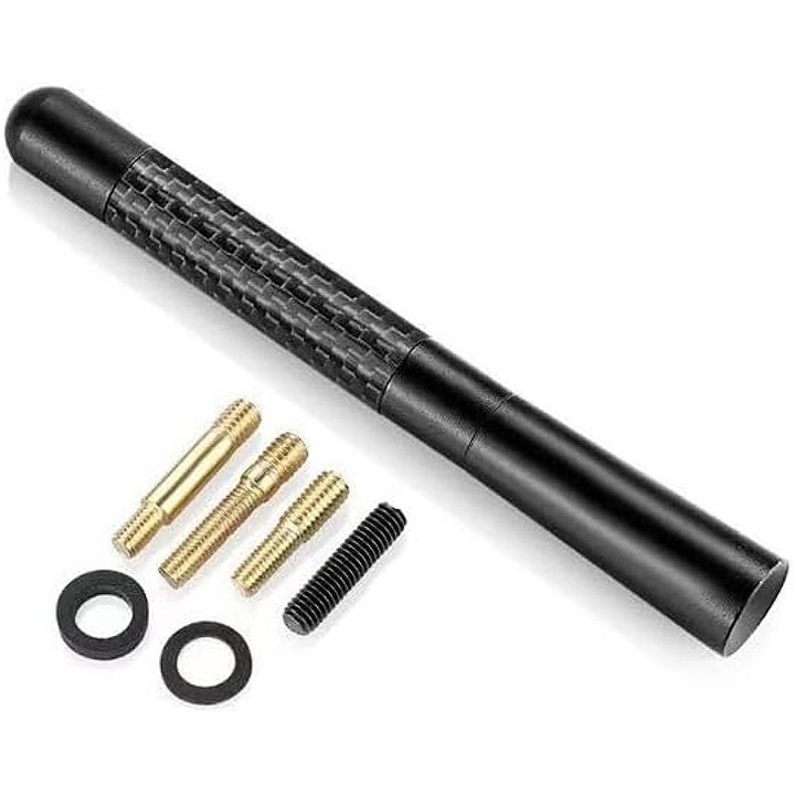 Antena radio mini, 12cm, karbon betét, robusztus, komplett tartozékok, tökéletes rögzítés, továbbfejlesztett hangvétel, fekete
