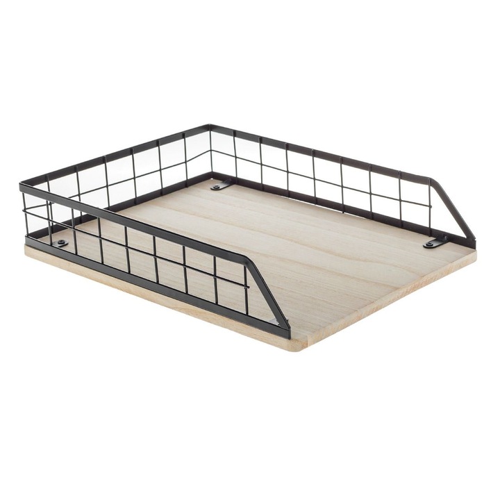 Suport documente metalic negru cu baza din lemn 33x24x7cm