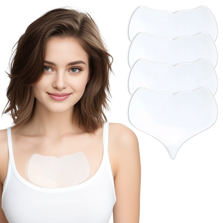 Szilikon párna, átlátszó, újrafelhasználható mell-, nyak- és dekoltázs párnák nőknek, 4 db