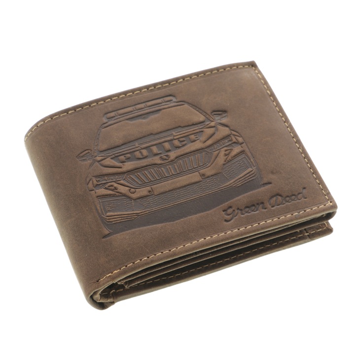 Portofel cu Masina Politie piele naturala maro