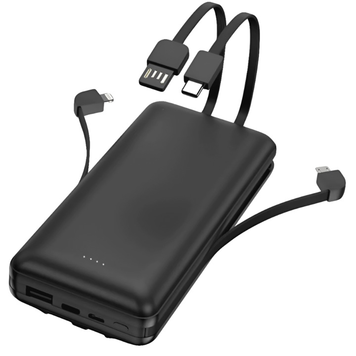 Powerbank Portabil Shaza SG1001/BK 10000mAh 4in1, Incarcare Rapida, Universal, USB Type-C, Lightning, Micro USB, Smart Chip, Capacitate Mare, Protectie Dispozitive, Negru