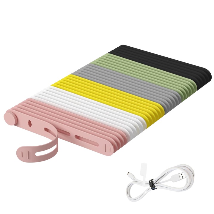 30 bucati de coliere de cablu, colorate, silicon, reutilizabile, cleme de fixare pentru cabluri, 80 mm