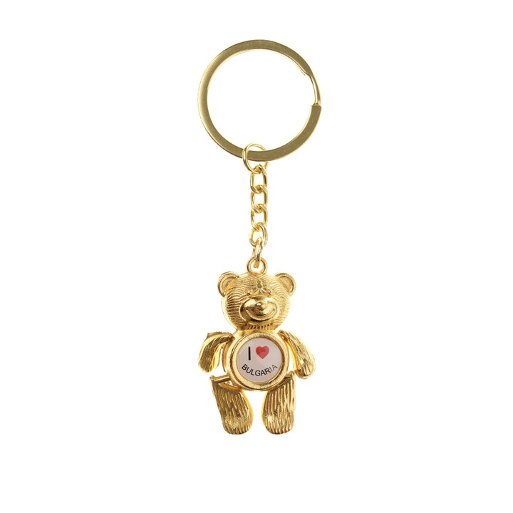 Kulcstartó maci, fém, 10x3 cm