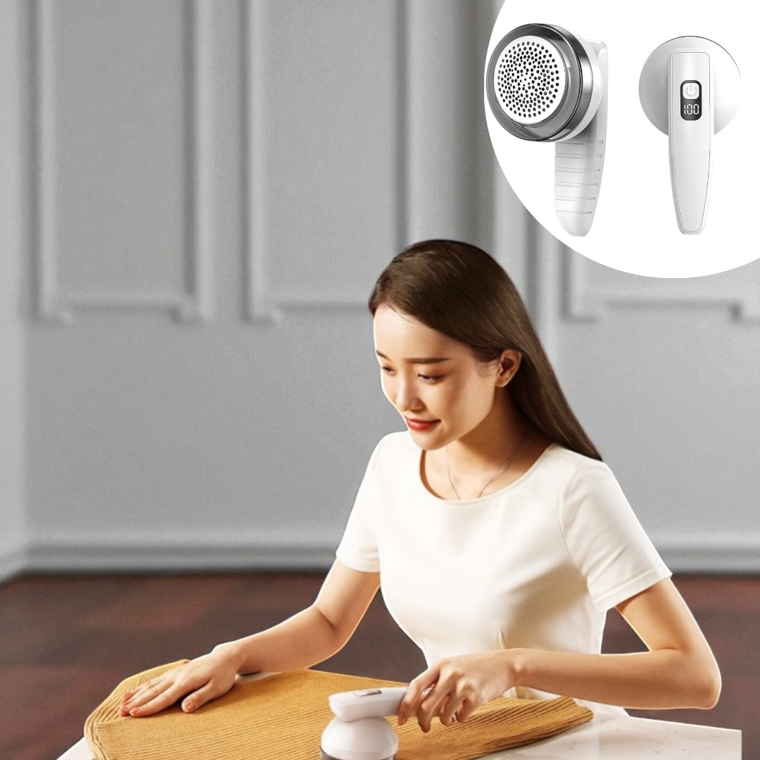 Aparat de indepartat scame, cu Timer Digital, Reincarcabil USB, Lama din Otel Inoxidabil, pentru Haine, Pulovere, Tesaturi, Design Ergonomic, cu Aspiratie, Compact si Silentios