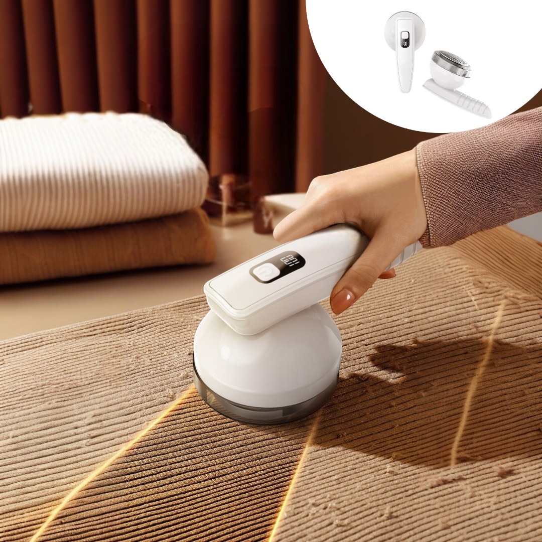 Aparat de indepartat scame, cu Timer Digital, Reincarcabil USB, Lama din Otel Inoxidabil, pentru Haine, Pulovere, Tesaturi, Design Ergonomic, cu Aspiratie, Compact si Silentios