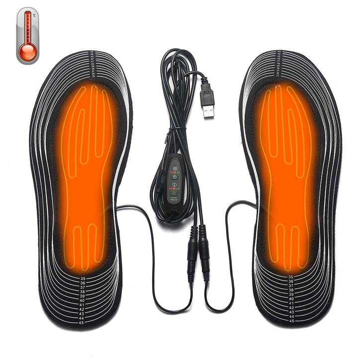 Set 2 talpici cu incalzire electrica, Marime 35-46, cu Controlor, Incalzire rapida 3s, Constanta la 50°C, Alimentare USB, Taiabil, EVA elastic, Pielos prietenos, Curatabil, Potrivit: lucatori externi, shopping, birou