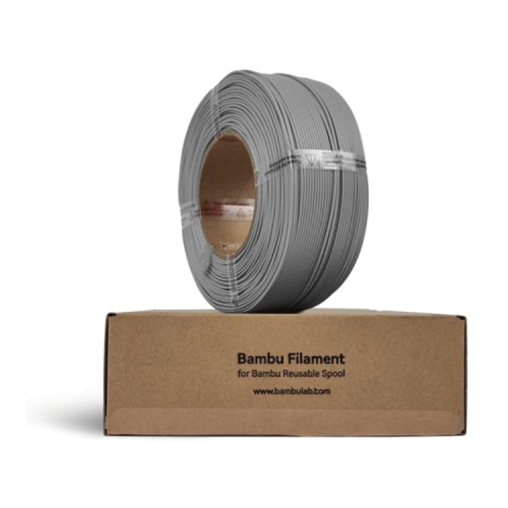 Rezerva filament BambuLab, PLA Basic Gri, 1.75 mm, 1Kg, compatibil cu majoritatea imprimantelor 3D tehnologie FDM - Refill PLA Grey