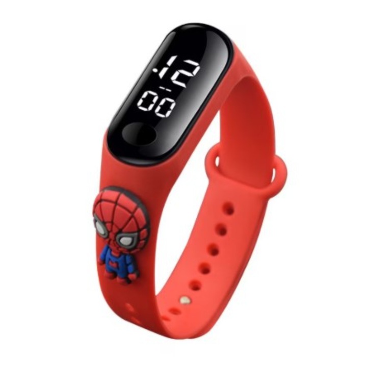 Детски дигитален часовник BeSmart, Водоустойчив, SpiderMan, OnePepito, дисплей за час, дата и секунди, регулируема силиконова каишка, Червен/Син