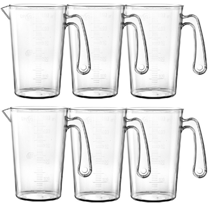 Set 6 cani gradate polipropilen transparente 500ml, 11, 5x16, 7cm