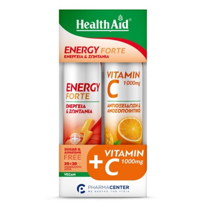 Suplimente Alimentare Energy Forte + Vitamina C 1000mg Portocala, Health Aid, 20 tablete efervescente