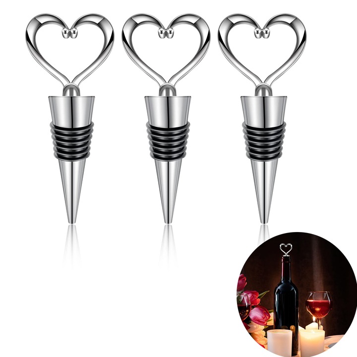 Set 3 dopuri pentru vin, TREXORA, reutilizabile, argintii, 4.2x10.8cm