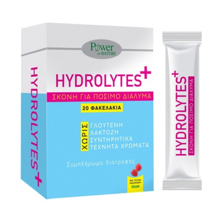 Set 20 pachete pulbere pentru rehidratare electroliti, Power Health Hydrolytes+ fara gluten, fara lactoza