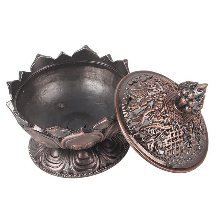 Füstölő, Antik lótusz stílus, Cinkötvözet, 7.8x6.9x5.7cm, Öntvényötvözet, Nyolc kincs füstölő, dísz, Kreatív lótusz füstölő