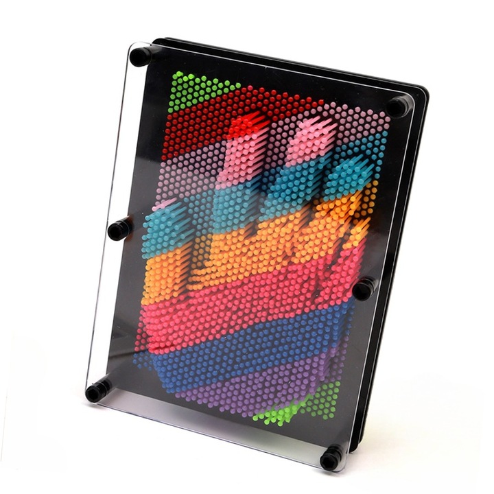 Tablou Pin Art 3D, 17.5x12.5 cm, Imagine 3D in relief, Multicolor, Amprenta mainii curcubeu, vopsire cu ac, Clone Hand, Cadouri pentru copii