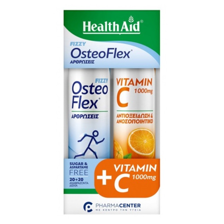 Suplimente Alimentare, Health Aid, Osteoflex Fizzy 20tablete Lemoni + Vitamina C 1000mg 20 tablete Portocale Gluten Free