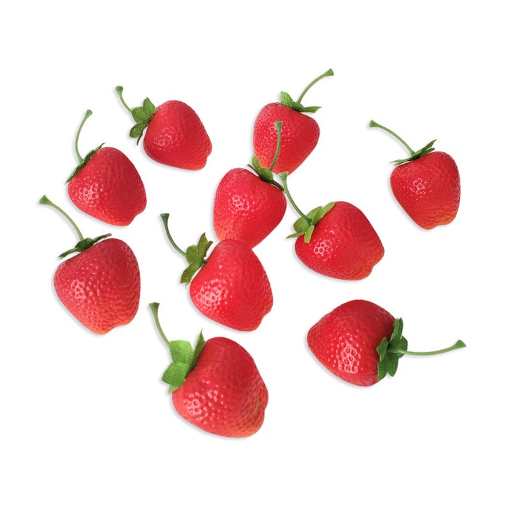 Изкуствени ягоди, 4×4 см, Пластмасови, 10 броя