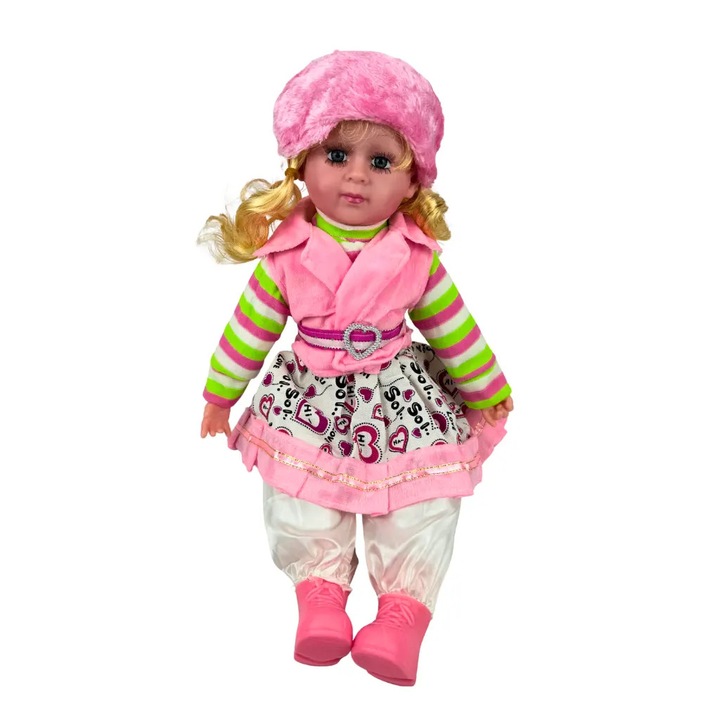 Melissa Doll bolgárul beszél és énekel, rózsaszín ruhában, zöld-rózsaszín blúzban