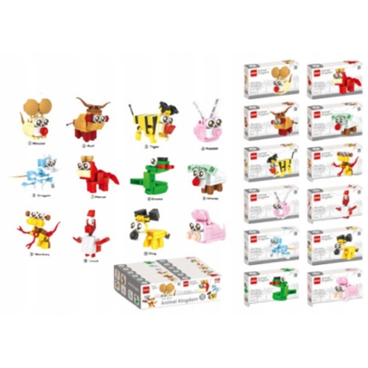 Set de constructie, fara marca, 12 in 1, pentru copii, animale de la gradina zoologica, dezvolta imaginatia, stimuleaza creativitatea, plastic, pentru baieti, varste 6+, calitate superioara, materiale durabile si sigure