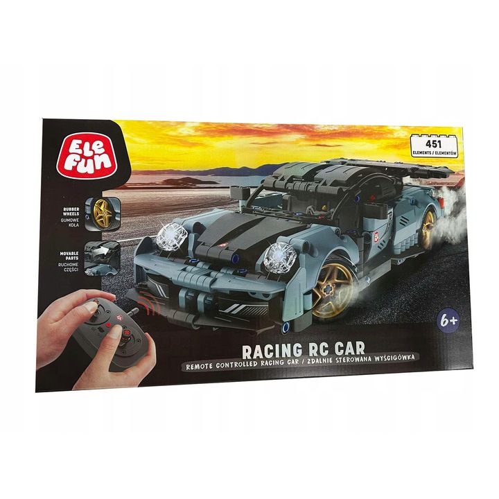 Masina de curse remotely controlled, elefun, RC, rubber wheels, remote control, accesorii, pentru baieti, set 1 bucata, material: plastic, caracteristici: roti de cauciuc, piese mobile, control prin aplicatie