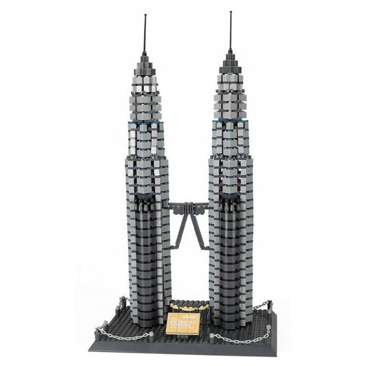 Set de constructie, Wange, 5213, Multicolor, 1175 blocuri, pentru construirea Turnurilor Petronas, instructiuni de asamblare, manopera de inalta calitate, dezvolta abilitatile manuale, pentru baieti, material ABS