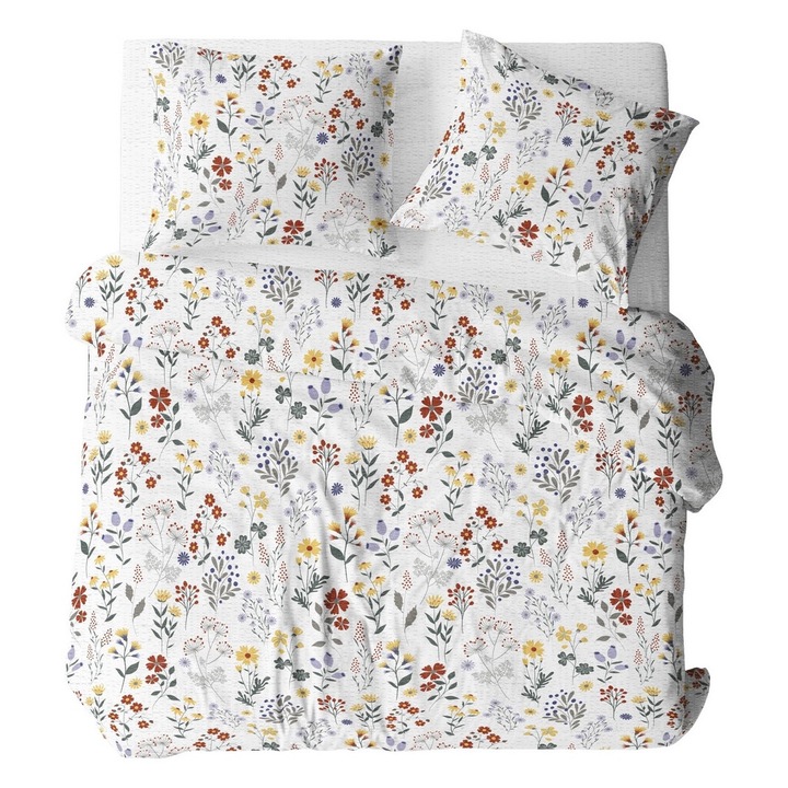 Lenjerie de pat 160x200 alb rosu turcoaz gri vara pajiste