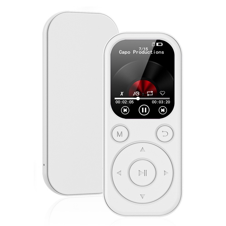 Player MP3 portabil, ORBER, Ecran 1.8-inch, Bluetooth 5.4, Cu card de memorie 16G, Radio FM, Inregistrare, Reportofon, 500mAh, Alb